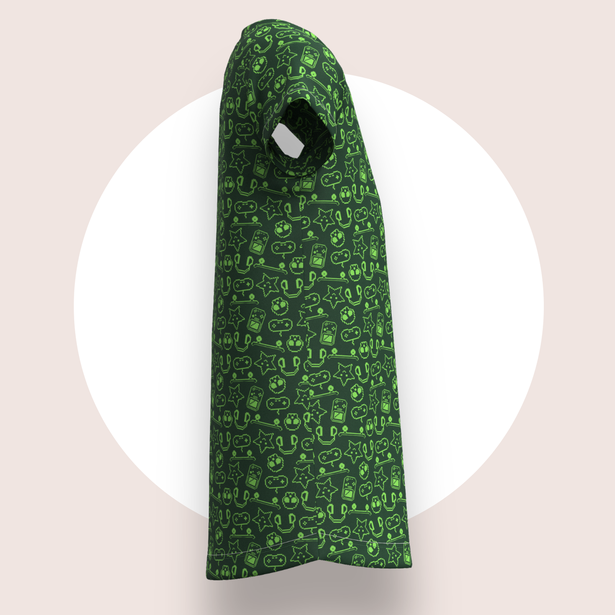 Lulu Funk Kids Nightie in Pixel print (lime gaming icons on dark green), view 4 of 7