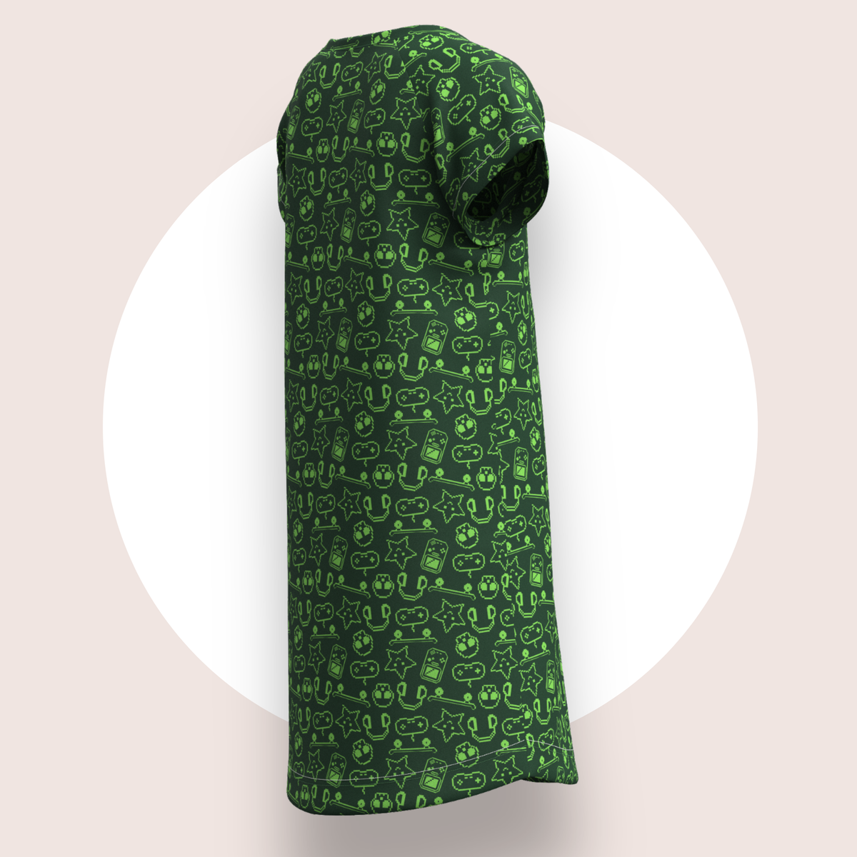 Lulu Funk Kids Nightie in Pixel print (lime gaming icons on dark green), view 5 of 7