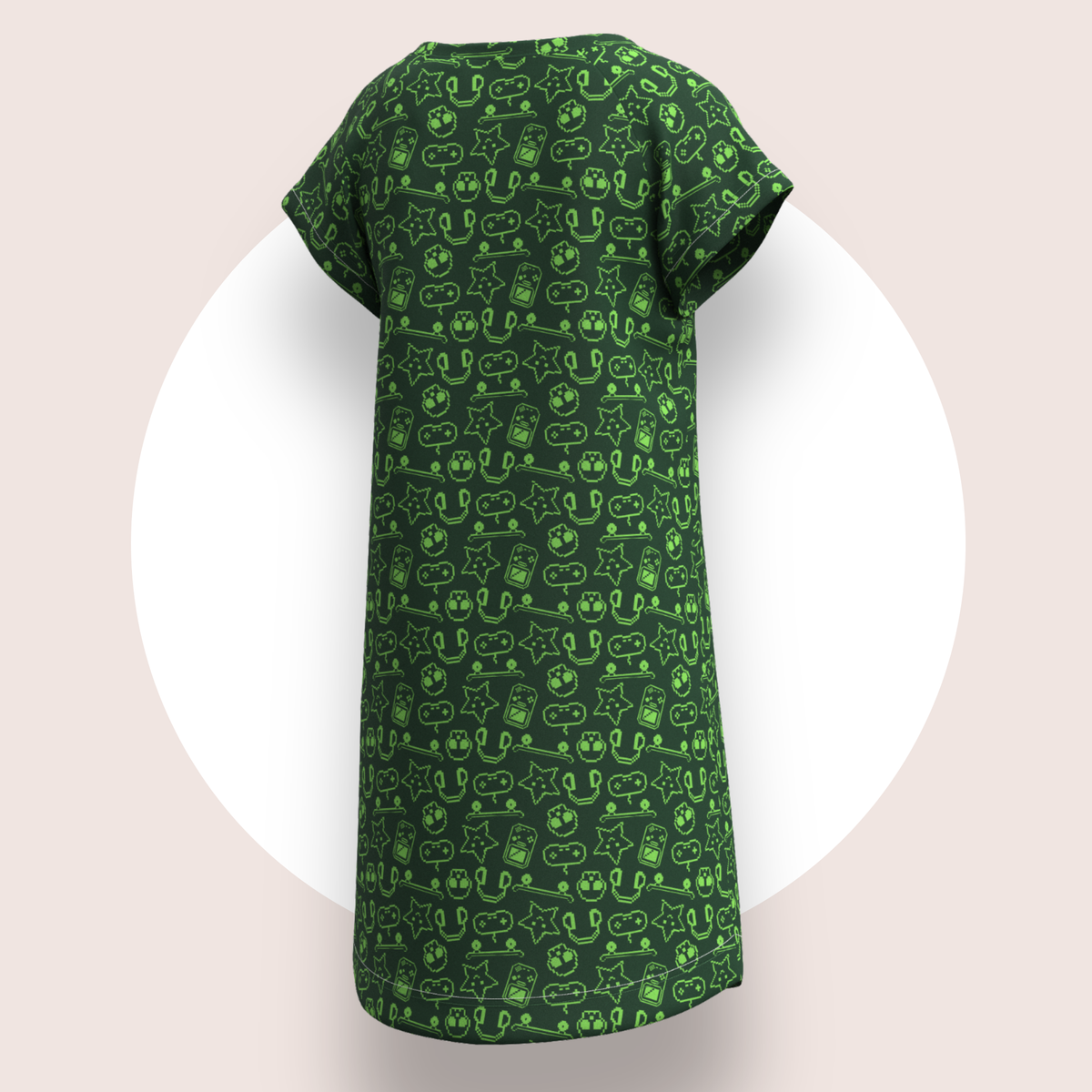 Lulu Funk Kids Nightie in Pixel print (lime gaming icons on dark green), view 6 of 7