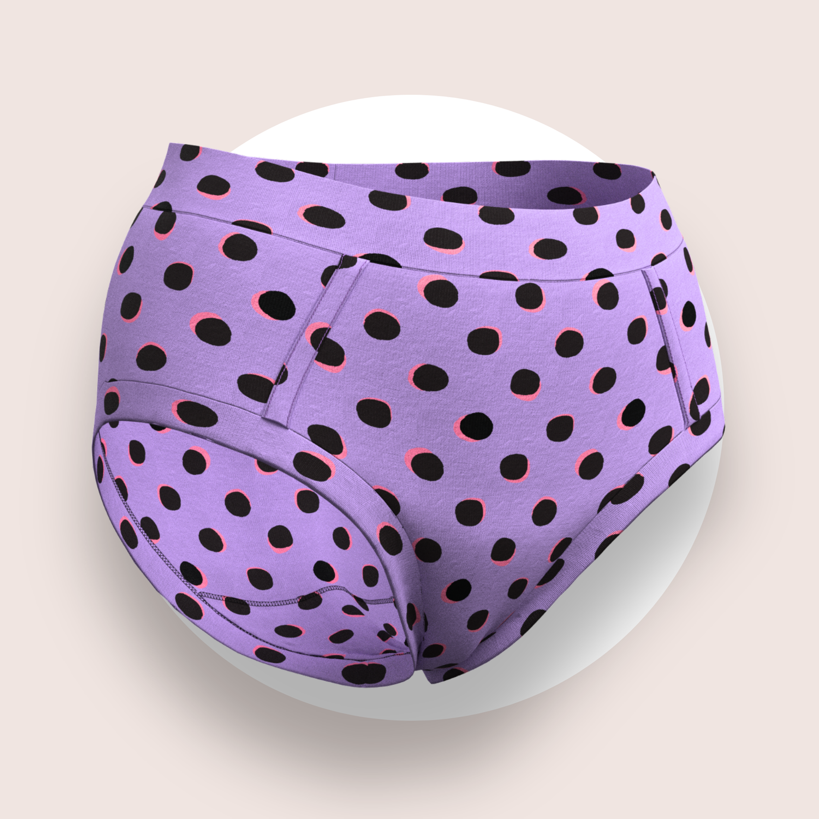 Lulu Funk Womens High Rise Brief in Neon Spot print (black spots on lilac), view 1 of 7