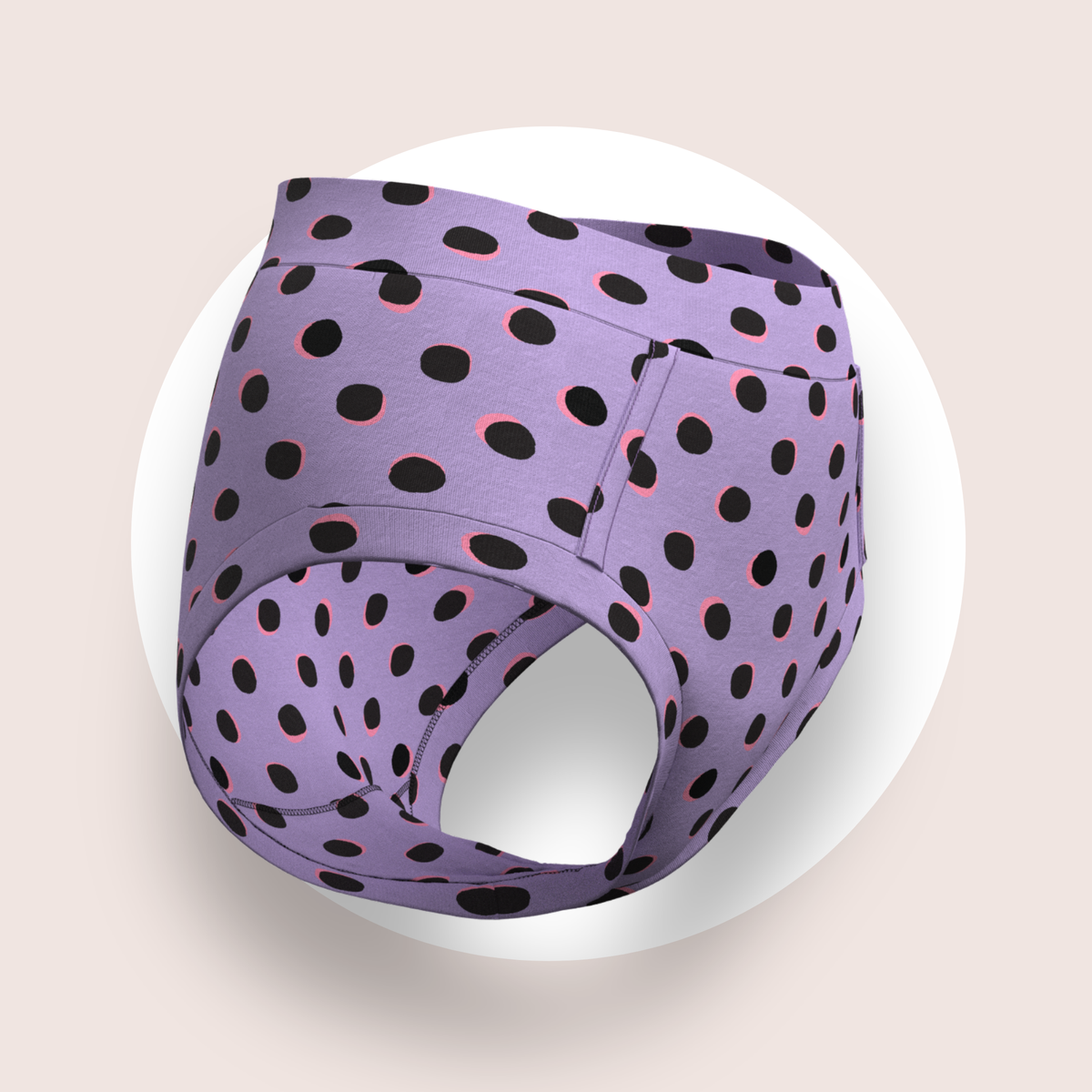 Lulu Funk Womens High Rise Brief in Neon Spot print (black spots on lilac), view 3 of 7