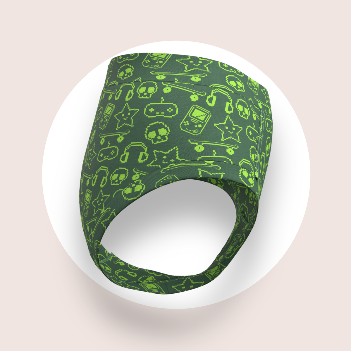 Lulu Funk Womens High Rise Brief in Pixel print (lime gaming icons on dark green), view 4 of 7